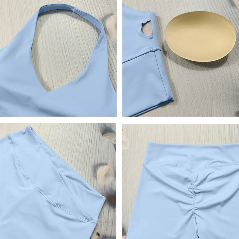 Sexy Yoga Shorts Set Fitness Suits For Women Sportswear Summer Scrunch Sports Outfits Quick-Dry Breathable Gym Workout Clothes - ATFH