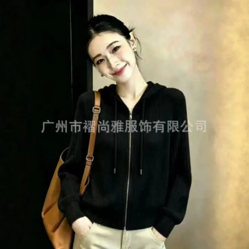 Miyake Pleated 2026 Autumn New Solid Color Zipper Hooded High-end Lazy Style Sweatshirt Pleated Versatile Top for Women Pleat
