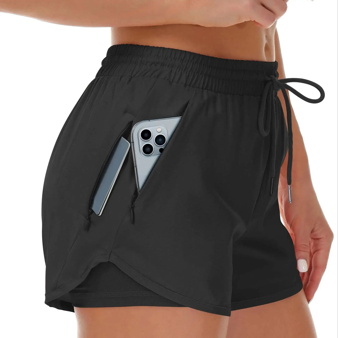 Women's athletic shorts, running, yoga, two-piece design, anti-exposure shorts, fitness, elastic, slimming leggings Tahsi Fashion House