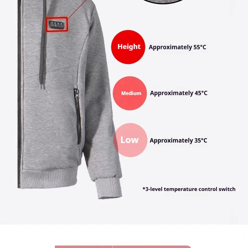 Heated Hoodie 23 Zones Heating Carbon Fiber 3 Temp Settings Winter Warm Unisex Zip-Up Smart Heated Sweatshirt Autumn Winter - ATFH