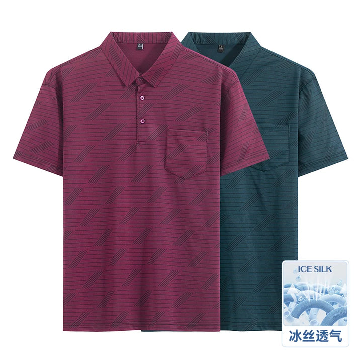 Summer men's short-sleeve business striped pocket collar POLO shirt summer wear