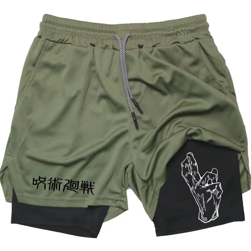 Anime Jujutsu Kaisen Gym Shorts Fitness 2 in 1 Compression Performance Shorts Workout Quick Dry Athletics Short Pants RL0601