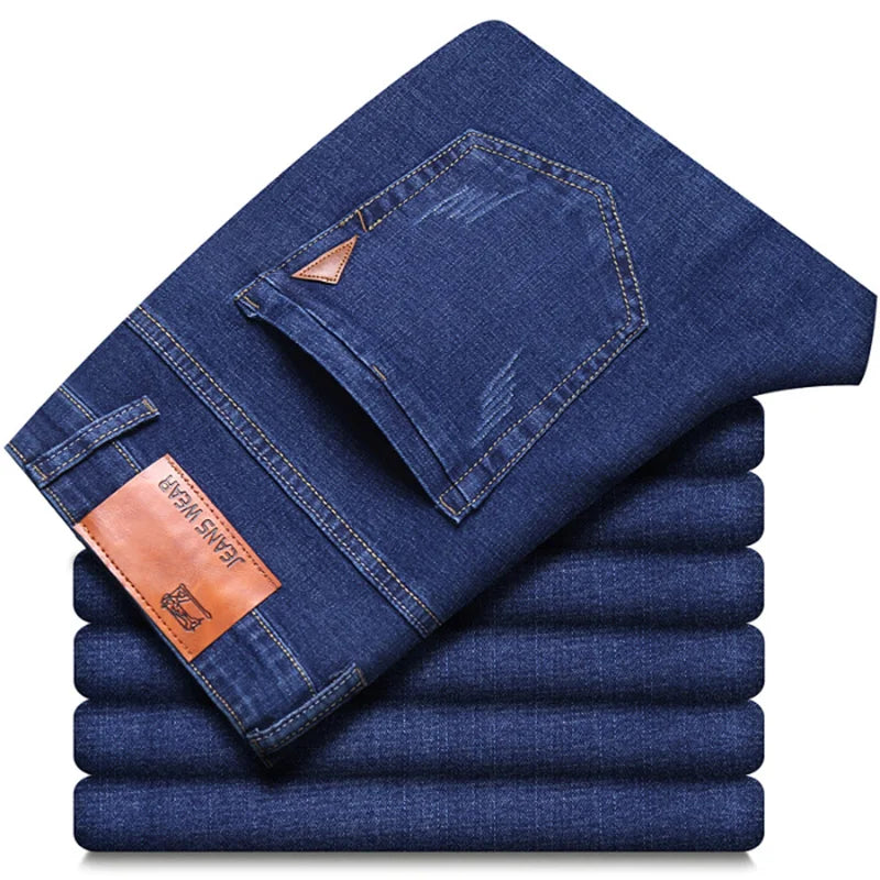 Men Fashion Straight Jeans Men 2025 New Stretch Slim Fit Pants Comfortable Soft Business Denim Trousers Male Brand Clothing ATFH