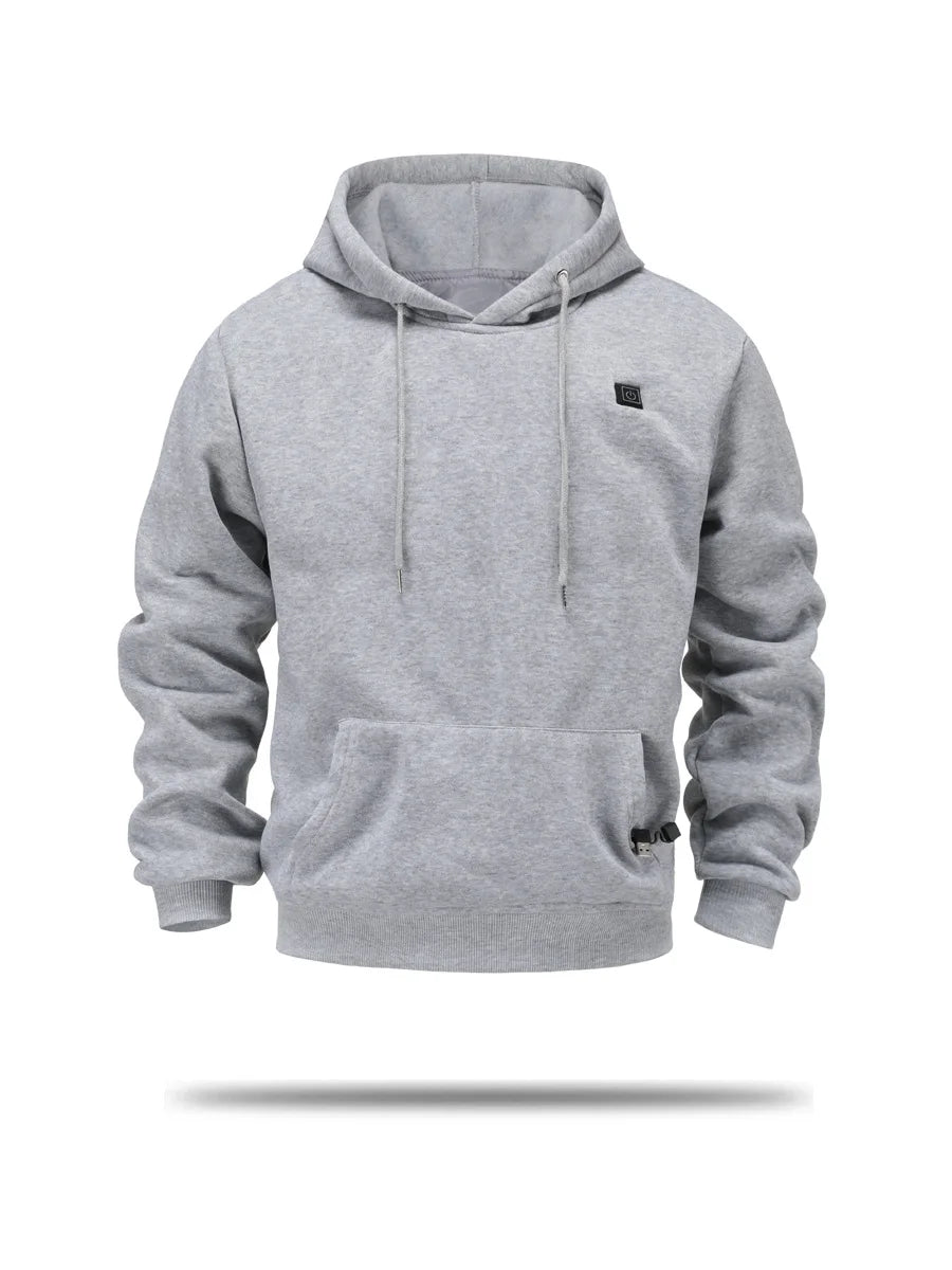 Mens USB Heated Jacket Winter Electric Heating Sweatshirt with Hood Warm Rechargeable Thermal Clothing for Outdoor Sports Skiing - ATFH