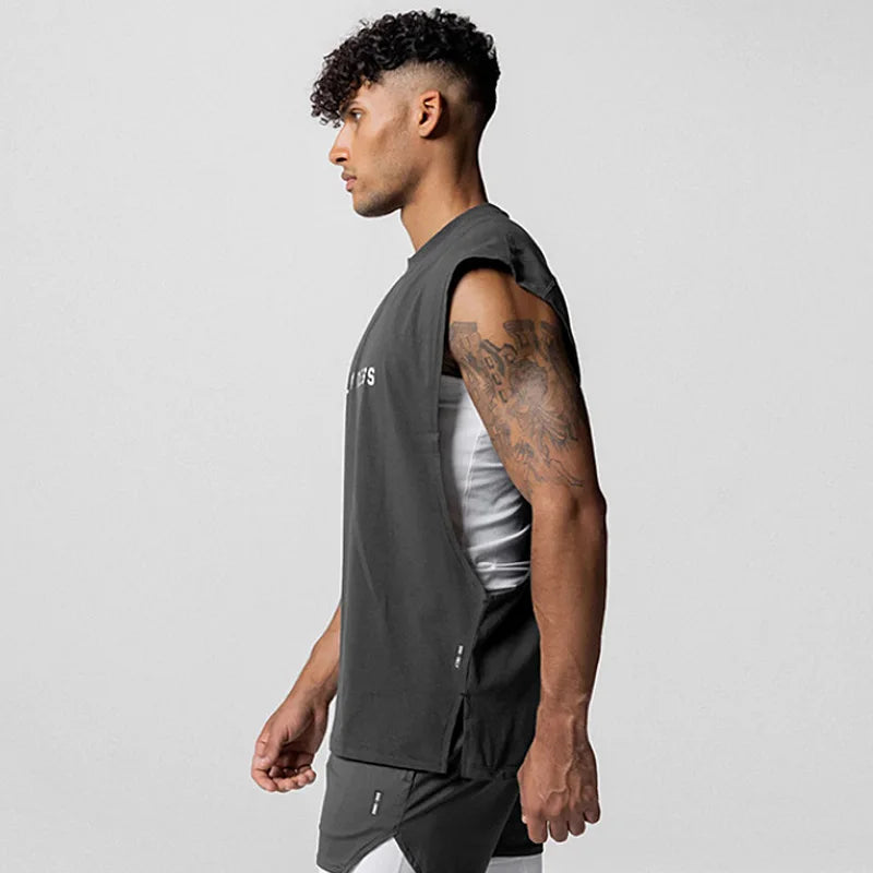 Mens Cotton Bodybuilding Tank Tops Gym Fitness Sleeveless Shirt Male Stringer Singlet Summer Casual Printed Undershirt Vest