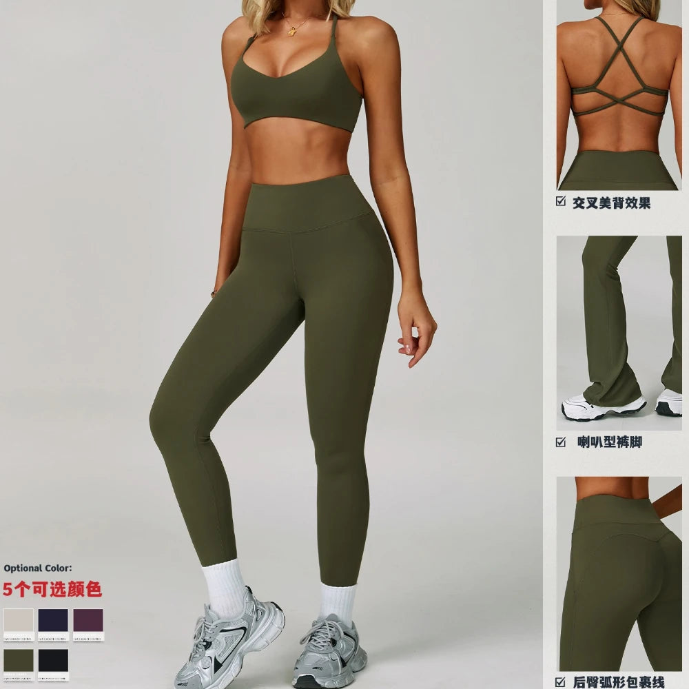 2Pcs Sets Women's Tracksuit Fitness Clothes Yoga Sets Sportswear Workout Bra High Waist Leggings Set Gym Clothing Sports Suits - ATFH