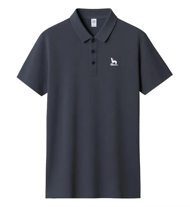 2026 summer new men's collar polo shirt printed short sleeved casual business fashion slim fit men's T-shirt top