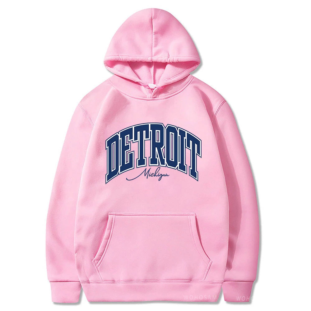 American Retro DETROIT Letter Print Hoodies For Men Women Harajuku Pullover Clothes Hip Hop Y2k Long Sleeve Pullover Sweatshirts - ATFH