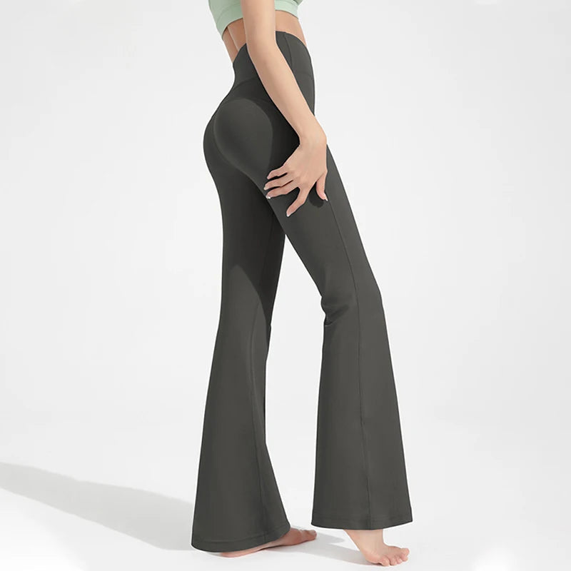 Naked High Waisted Waist Cinching Hip Lifting Fitness Exercise Elastic Bell Bottom Pants Women Casual Outdoor Running Yoga Pants ATFH