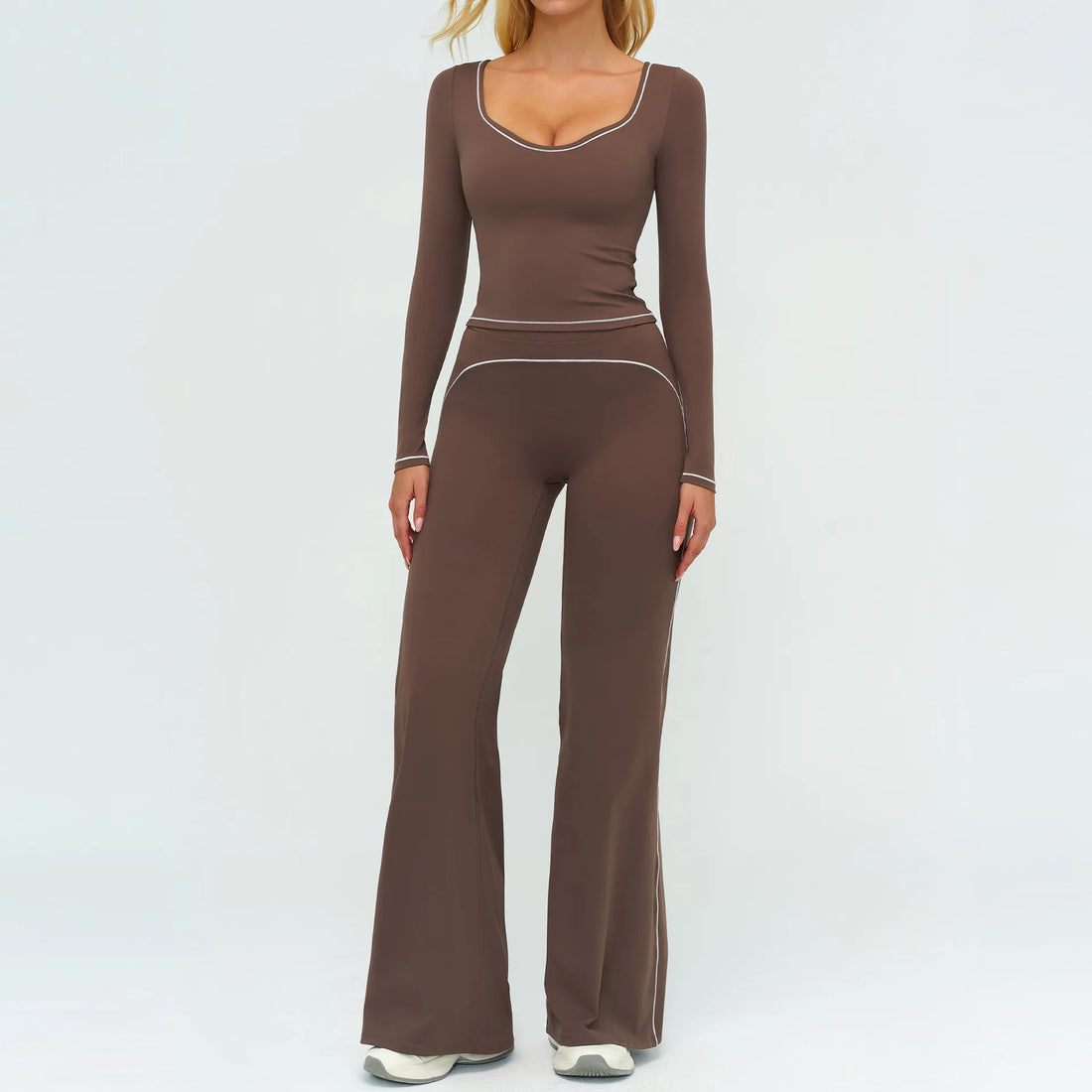 2PCS Yoga Set Gym Clothes Outdoor Sports Outfits Women Tracksuit Gym Fitness Suits Workout Long Sleeved Flared Pants Sportswear - ATFH