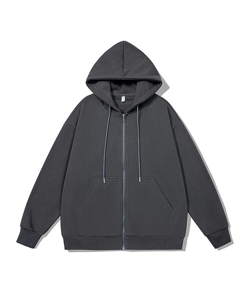 Zipper Hoodies Autumn Winter Men's New Long Sleeve Hooded Sweatshirt Fashion Casual Male Outfit Sportwear Loose Fit Clothes - ATFH