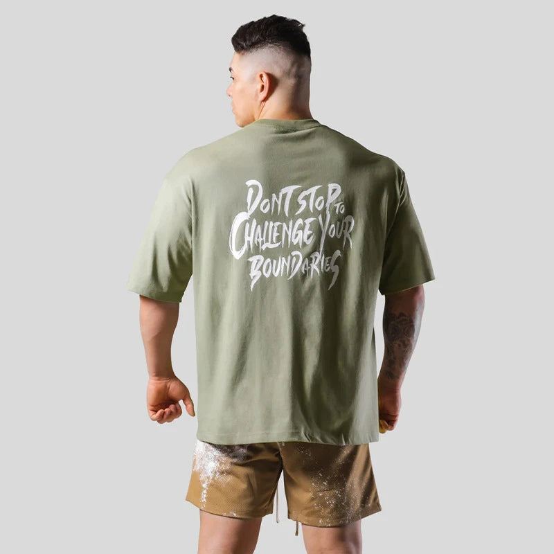 Gym Fitness Shirt Men Running Sport Loose T-shirt Short Sleeve Cotton Tee Tops Summer Male Bodybuilding Training Workout Apparel ATFH