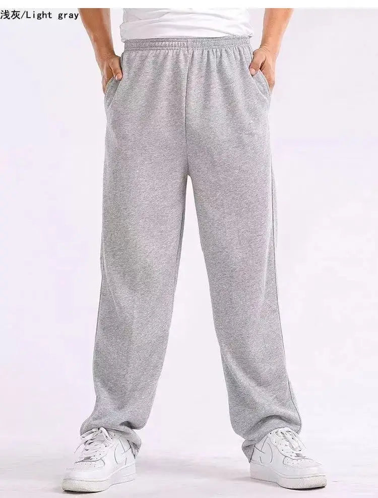 Men's American Style Loose Fit Sport Pants Casual Running Fitness Straight Leg Long Trousers  Elastic Waist  Gym Workout Clothes