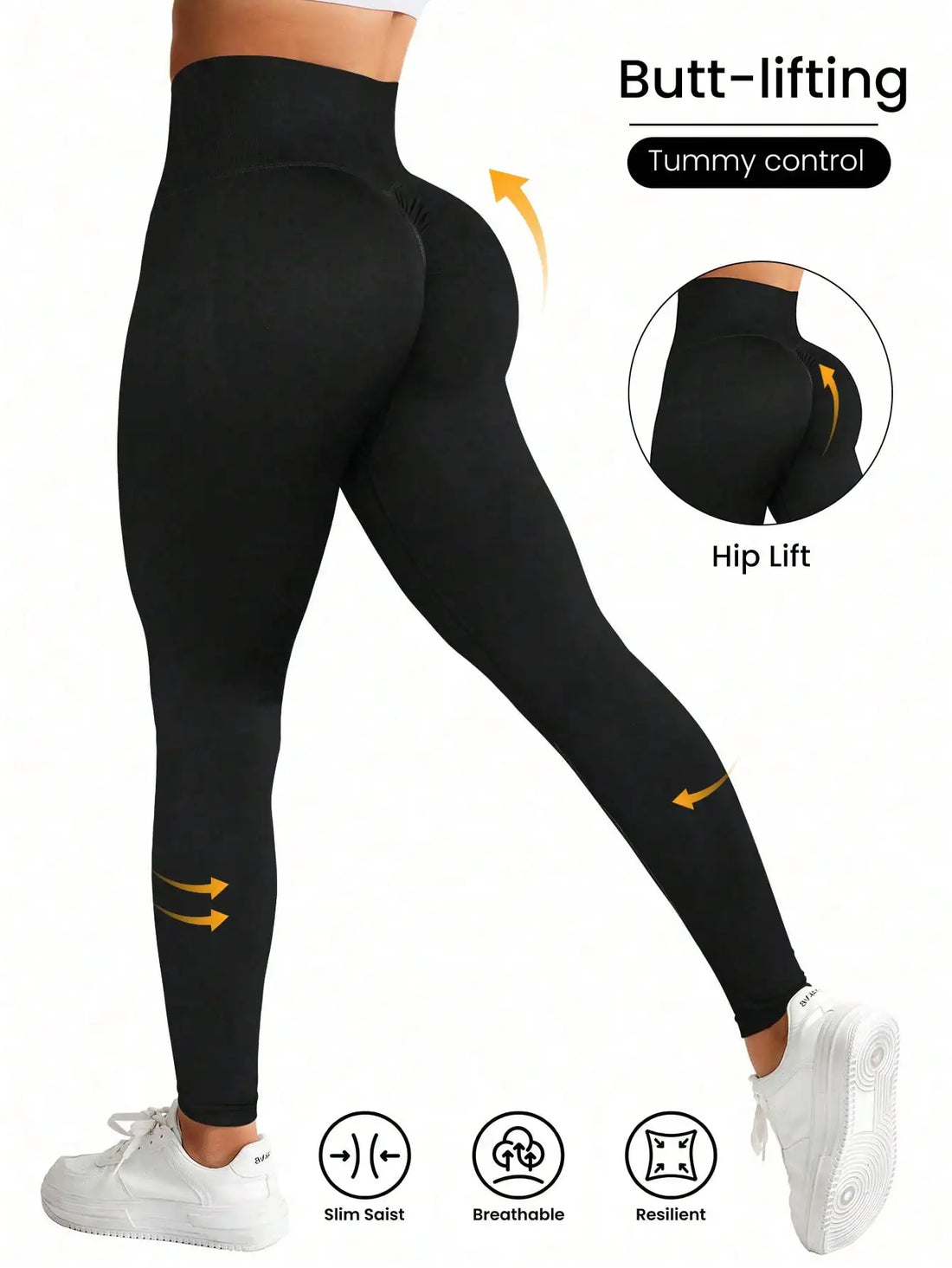 Women's High-Waisted Soft Yoga Pants Solid Color High Elastic Fashion Seasonal Leggings Hip-Up Sports Yoga Wear Gym Tights - ATFH