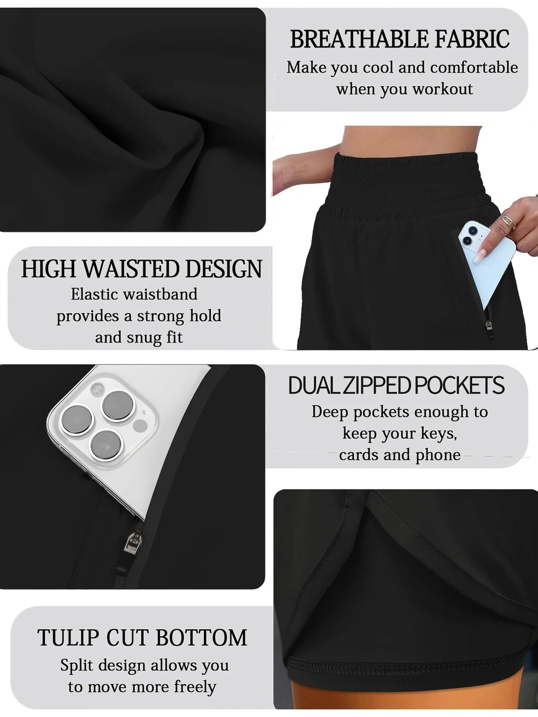 Women's High-Waist Elastic Running Shorts with Pockets Quick-Dry Exercise Sports Shorts Tahsi Fashion House