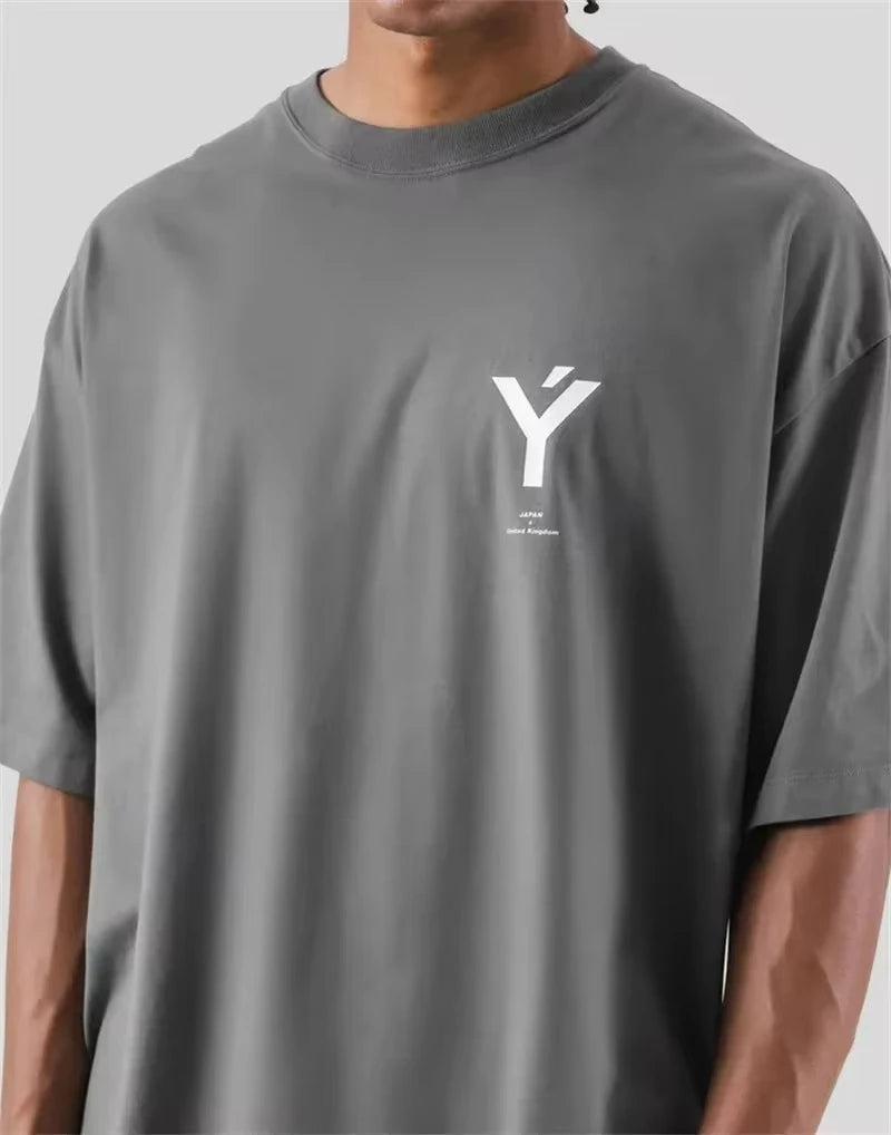 ONE POINT LYFT Print Big T Shirt Men Running Sport Gym Fitness Training Oversize 100% Cotton T-shirt Mens Bodybuilding Tee Tops ATFH