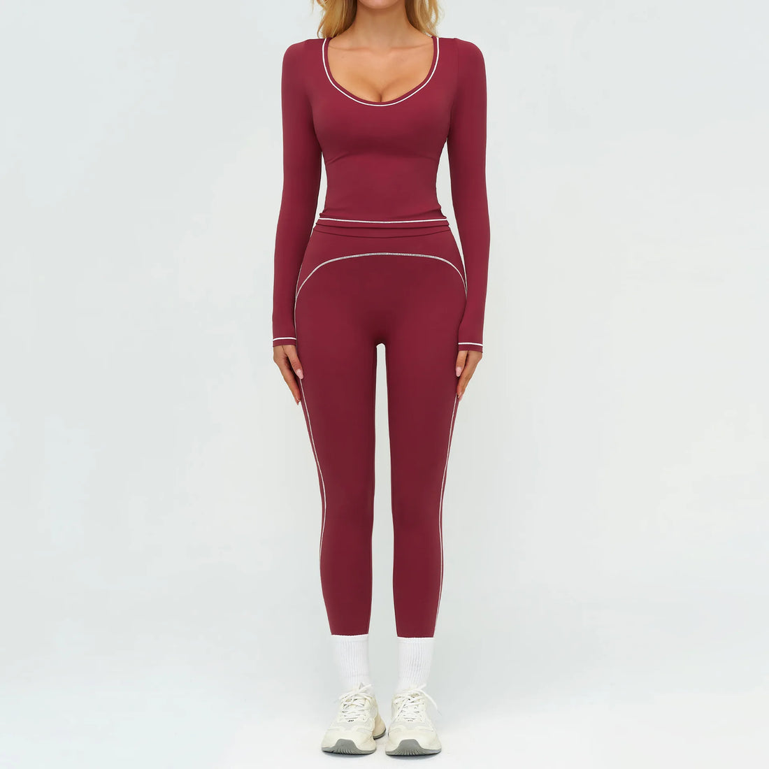2PCS Yoga Set Gym Clothes Outdoor Sports Outfits Women Tracksuit Gym Fitness Suits Workout Long Sleeved Flared Pants Sportswear - ATFH