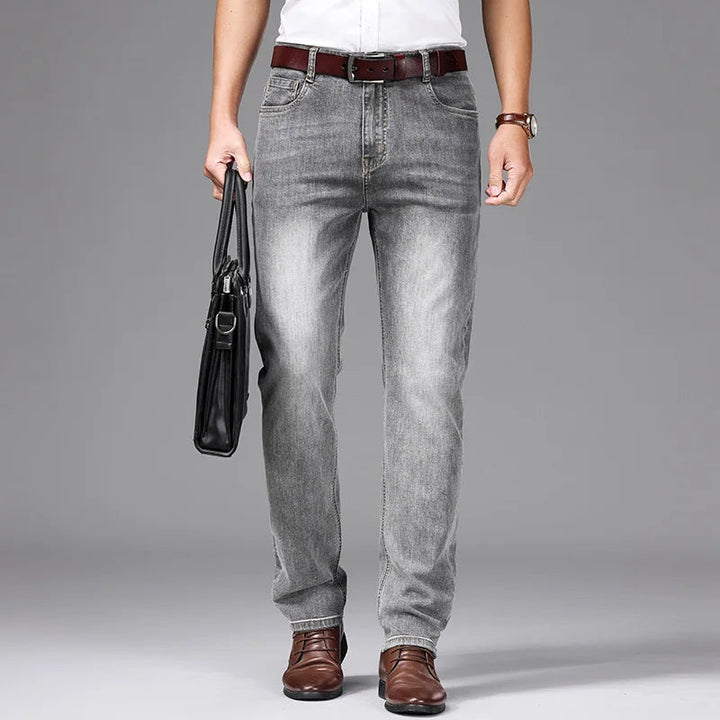 Spring/Summer 2023 Men's Gray Frayed Thin Jeans Classic Style Business Fashion Cotton Denim Stretch Pants Male Brand Trousers ATFH