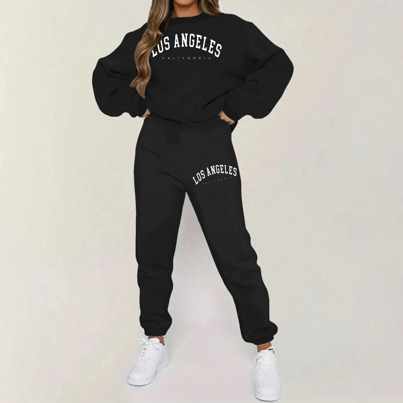 Women'S Printed Outfit Long Sleeve Solid Color Hooded Sweatshirt And Sweatpants Two Piece Set Autumn Casual Sportswear Suits