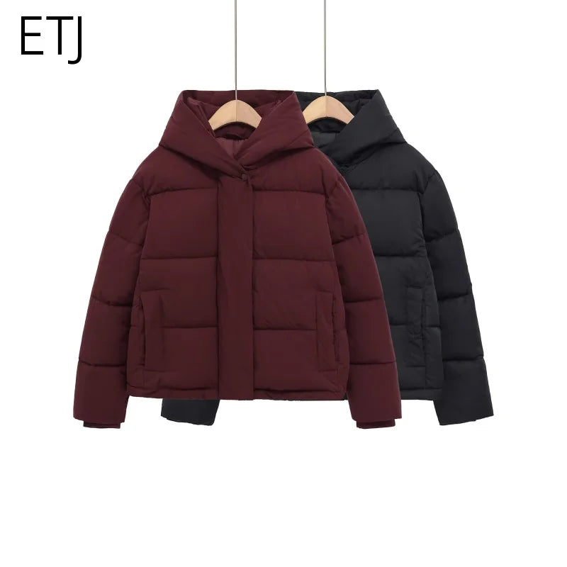ETJ 2025 women's winter new short hooded waterproof and windproof thick jacket fashion quilted warm jacket ATFH
