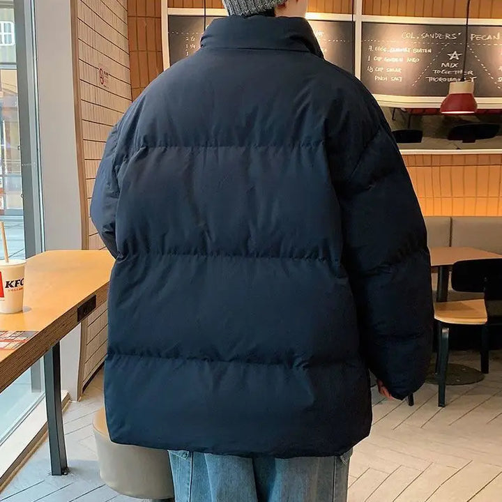 Men's Parkas New Korean Thicken Cotton Padded Coats Male Winter Warm Overcoats Men Solid Color Zipper Casual Jackets F253