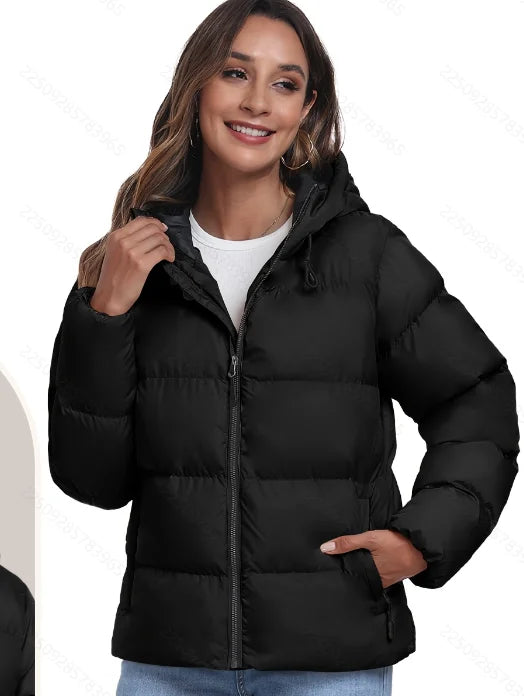 Women Lightweight Jacket Hooded Coat Zipper Pocket Fashion Casual Warm Coat with a Hat Autumn Winter Coat