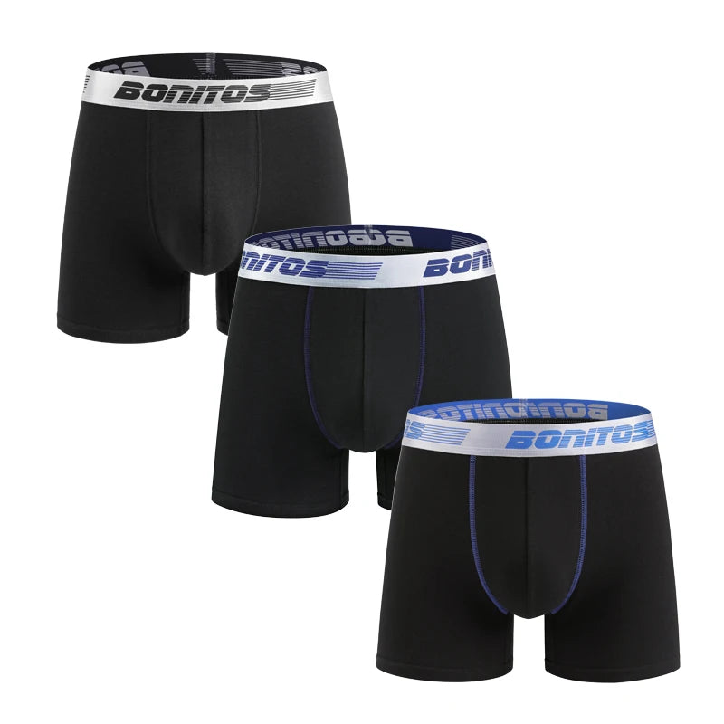 3 Pieces Cotton Men's Panties BONITOS Letter Waistband Boxer Briefs Solid Color Boxers Underwear For Man Classic Men Underpants