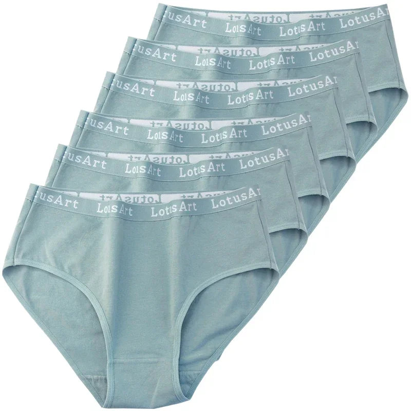 6pcs Cotton Women Panties Lady Plus Size Underwear High Waist Briefs Breathable Solid Color Female Lingerie Shorts