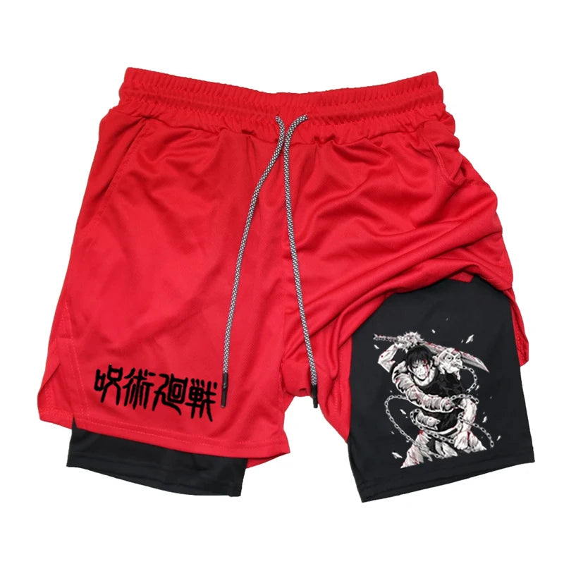 Anime Performance Shorts Toji Printed Men GYM Casual Sports Shorts Workout Running Mesh 2 In 1 Sport  Pants