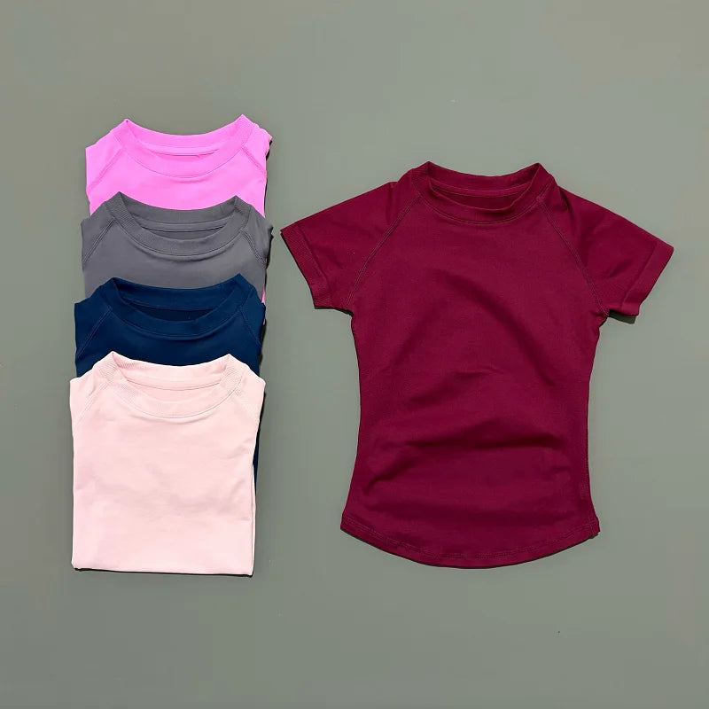 Sport Short Sleeve Top Women Running Sports T Shirt Summer Short Sleeve Round Neck Breathable Stretchy Gym Yoga Fitness Top - ATFH