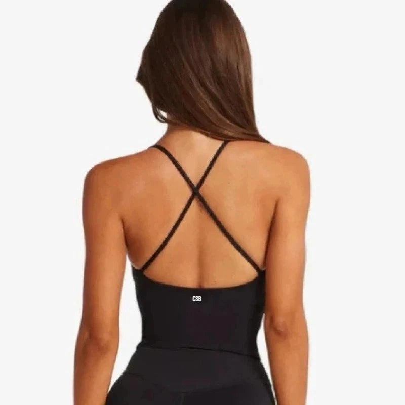 2026CSB Criss Cross Back Padded Cami Tank Top High Waist Biker Shorts Leggings Women Gym Pilates Workout Yoga Active Sportswear