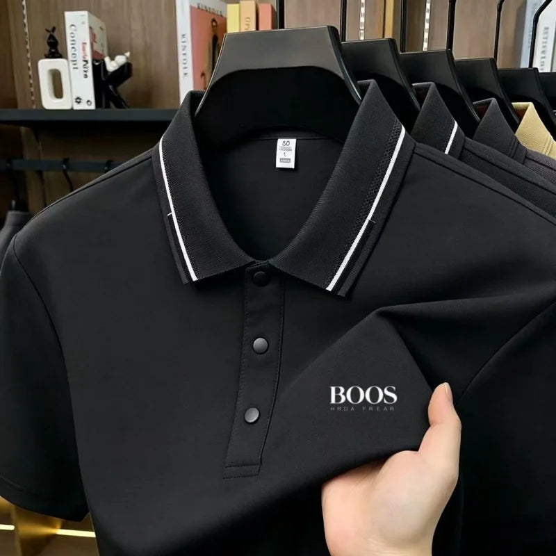 Quick-dry Men's Summer Ice Silk Golf Polo Shirt Comfort Breathable Cooling Luxury Business Casual Short Sleeve Embroidered Tee