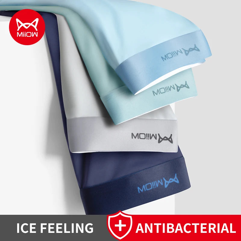 MiiOW 4Pcs Lot Men Boxer Shorts Graphene Antibacterial Ice Silk Underwear Man Boxershorts Seamless Breathable Male Panties L-5XL