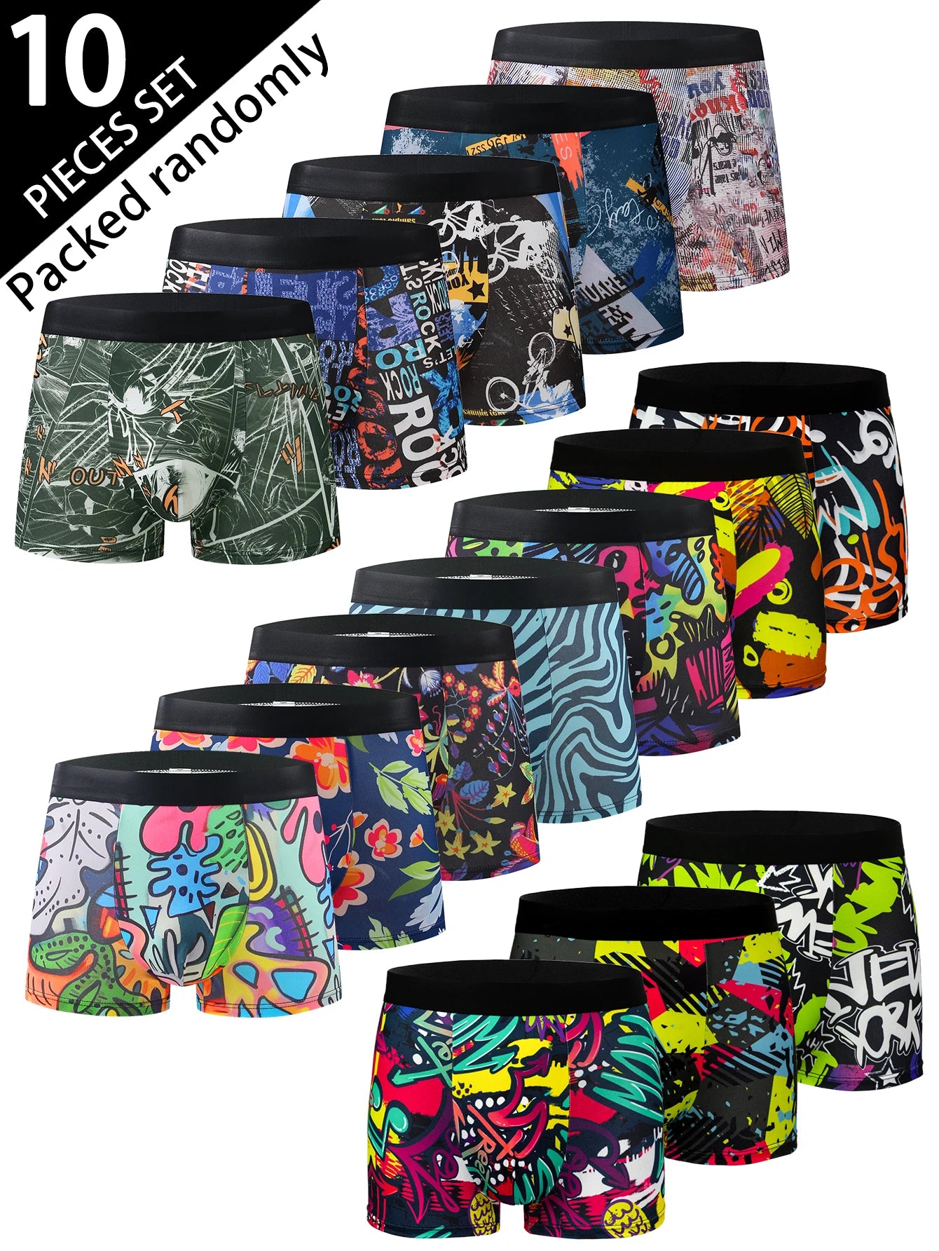 10-Pack Fashionable Men's Boxer Shorts, Comfortable, Soft, Fashionable, Printed, Casual and Versatile Men's Underwear