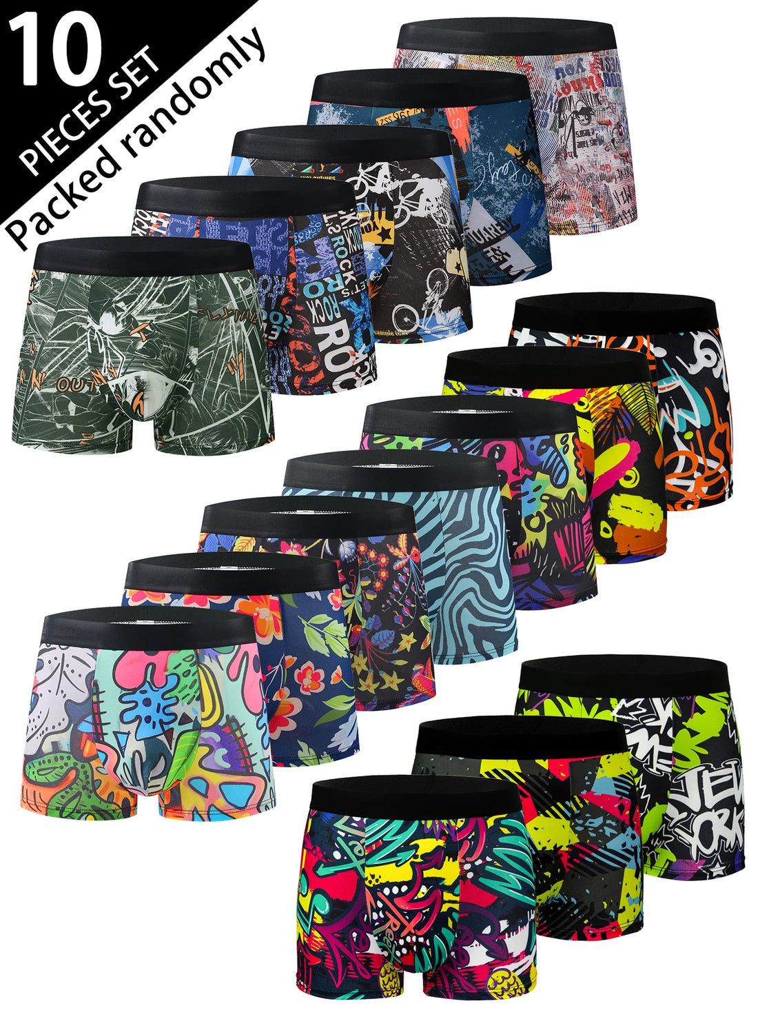 10-Pack Fashionable Men's Boxer Shorts, Comfortable, Soft, Fashionable, Printed, Casual and Versatile Men's Underwear