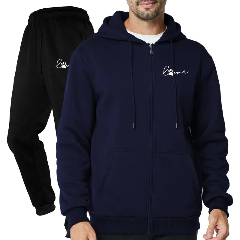 Mens Sportive Zipper Hoodie and Sweatpants Set for Men's Tracksuits - ATFH