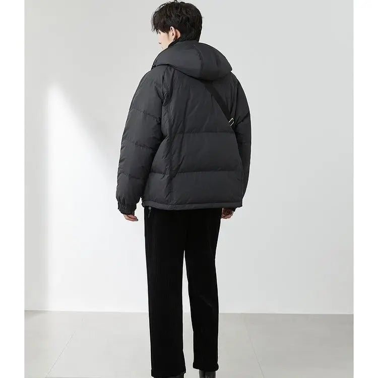 Solid Color Down Jackets Men's Short Style 2025 Winter New Loose Hooded Coats Male Lightweight White Duck Down Overcoats W765