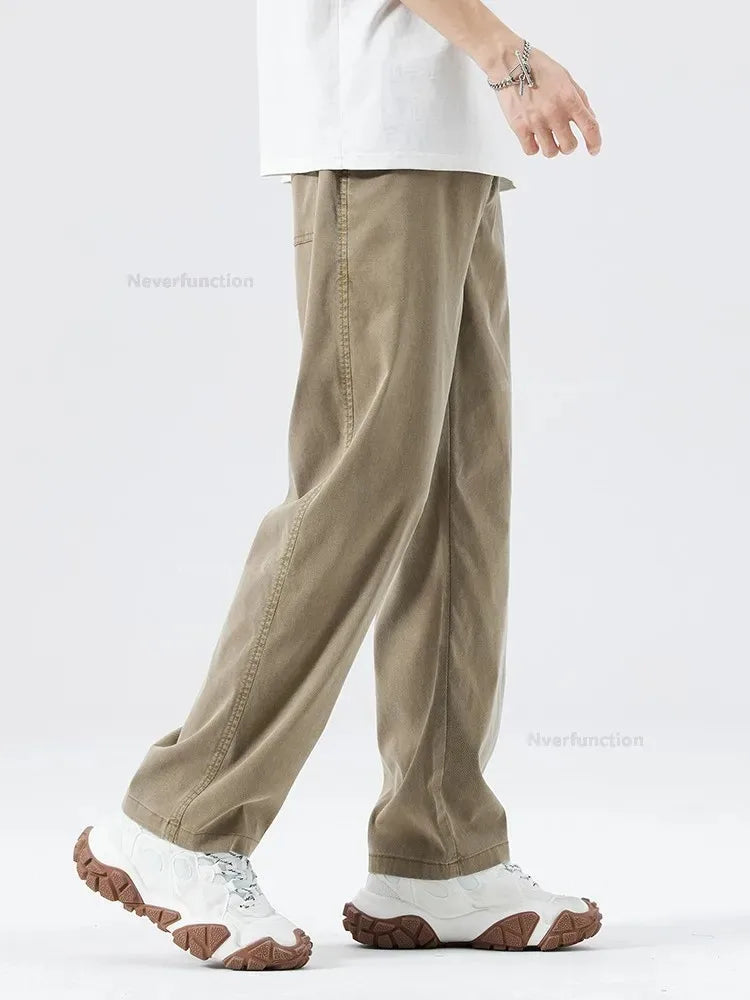 Ultra Thin Baggy Jeans Men's Summer New in Lyocell Soft Breathable Straight Trousers Elastic Waist Casual Blue Gray Wide Pants ATFH