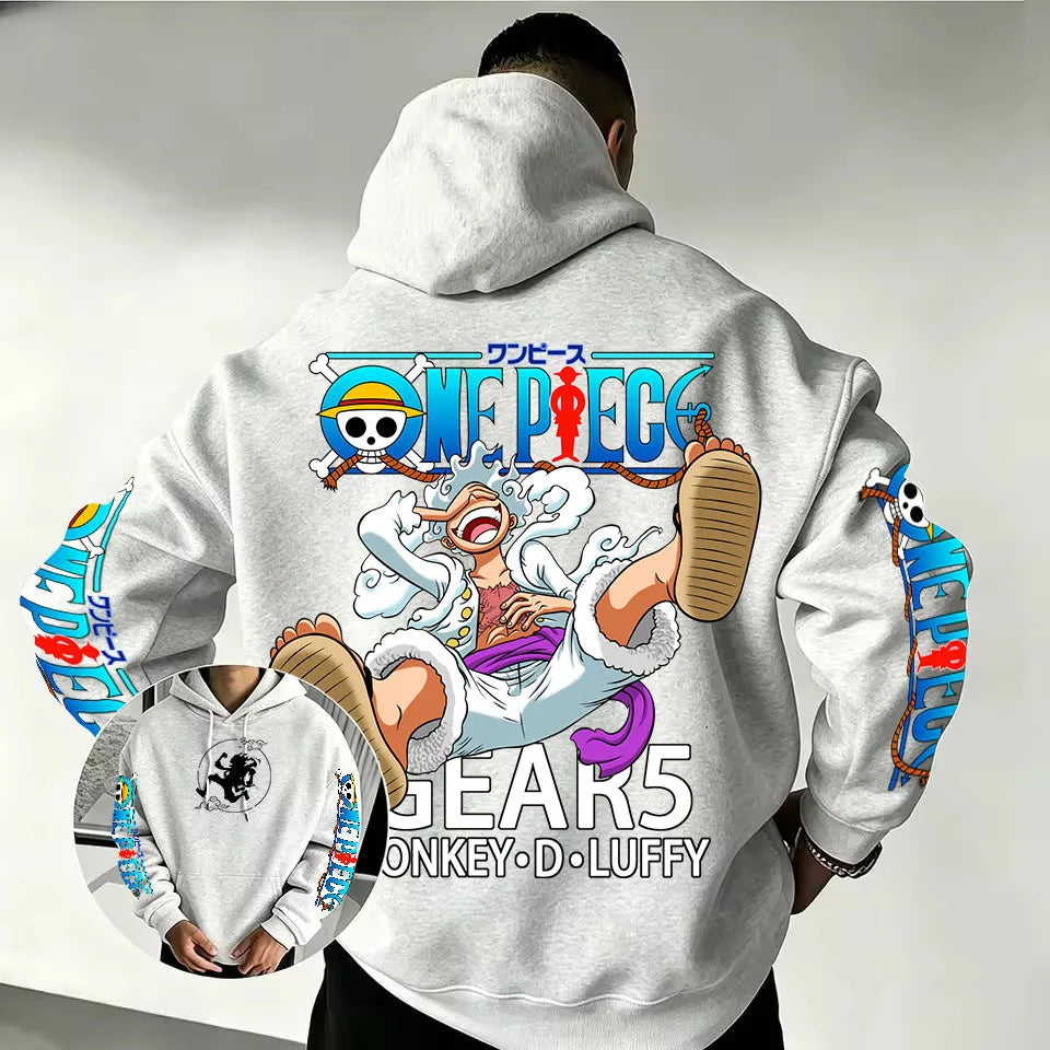 One Piece Luffy Gear 5 Hoodie 2026 New Japanese Anime Fashion Y2K Casual Sportswear Men's Couple Style Hooded Sweatshirt