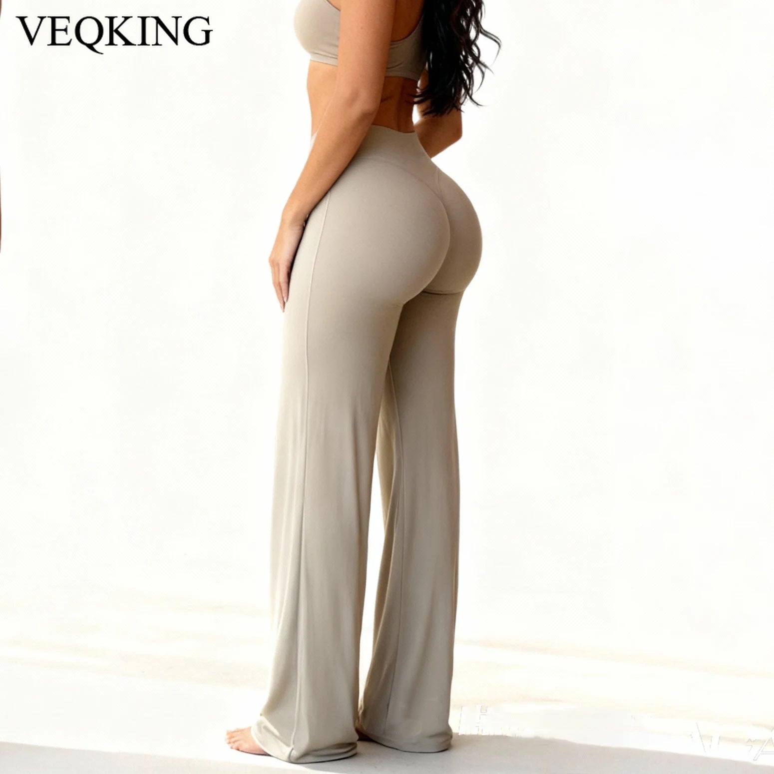 VEQKING Soft Active Women Yoga Pants Strait-leg Yoga Pilates Trousers Naked Feel Gym Fitness Peach Hip Outfits Loose Fit Bottoms ATFH