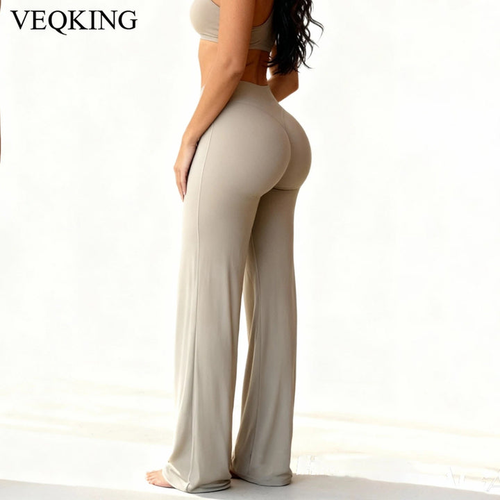 VEQKING Soft Active Women Yoga Pants Strait-leg Yoga Pilates Trousers Naked Feel Gym Fitness Peach Hip Outfits Loose Fit Bottoms ATFH