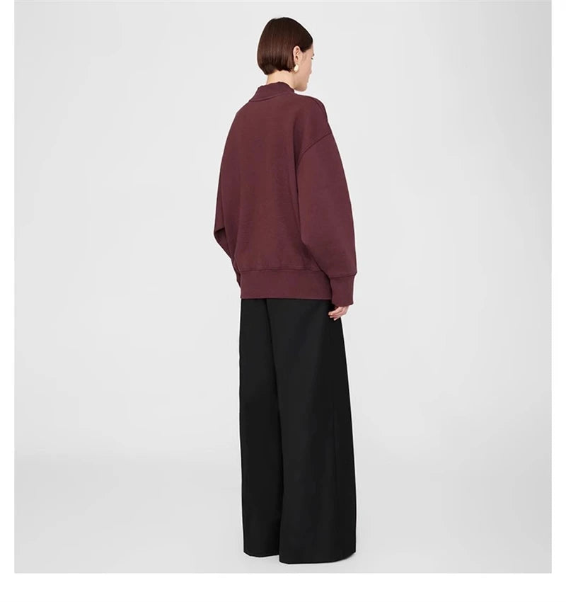 2025 Winter New North American Niche Classic Letter BING Printed Inner Fleece High Neck Loose Women's Sweatshirt - ATFH