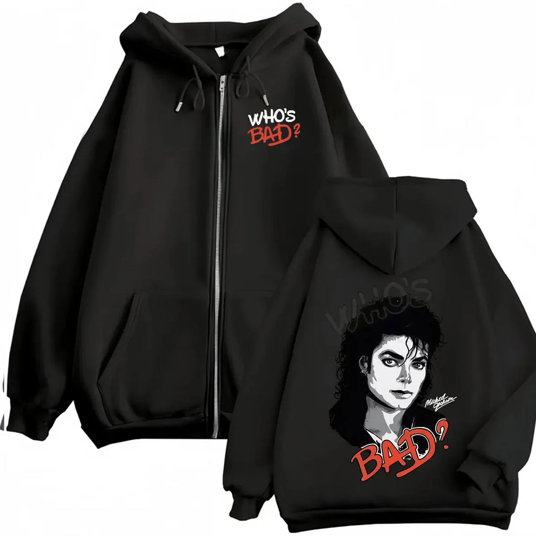 King of Pop Michael Jackson Bad Era Zipper Hoodie Men Women Harajuku Streetwear Jacket Sweatshirt Fleece Casual Zip Up Pullovers