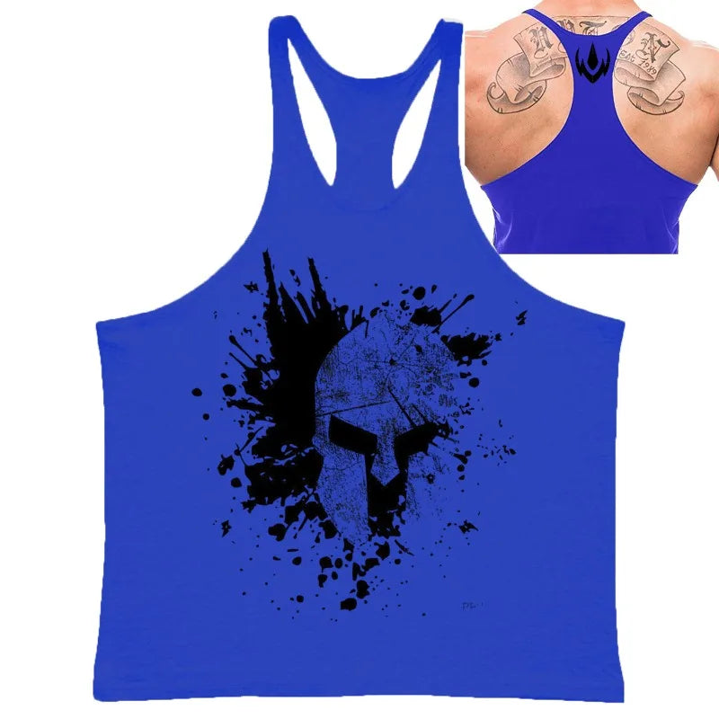Men's Spartan Helmet Graphic Stringer Tank Top Gym Fitness Sleeveless Shirt Breathable Stylish Comfortable Bodybuilding Workout