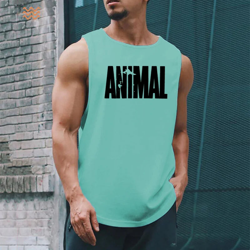 Men's Quick Drying Sleeveless shirt animal Bodybuilding Workout Tank Tops Muscle Fitness Shirts Male Gym Stringer Vest