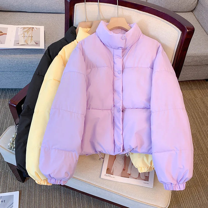 Puffer Parkas Womens Winter Coat Female Casual Fashion Windproof Pockets Hood Fall Drawstring Colorful Sleeve Simple Button Vibe ATFH
