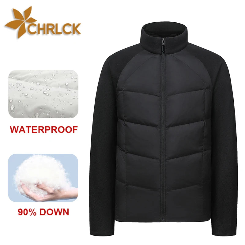 CHRLCK Men's Ultralight 90% Fill Down Jacket Winter Coat Windproof Warm Puffer Hiking Camping Trekking Outdoor Splicing