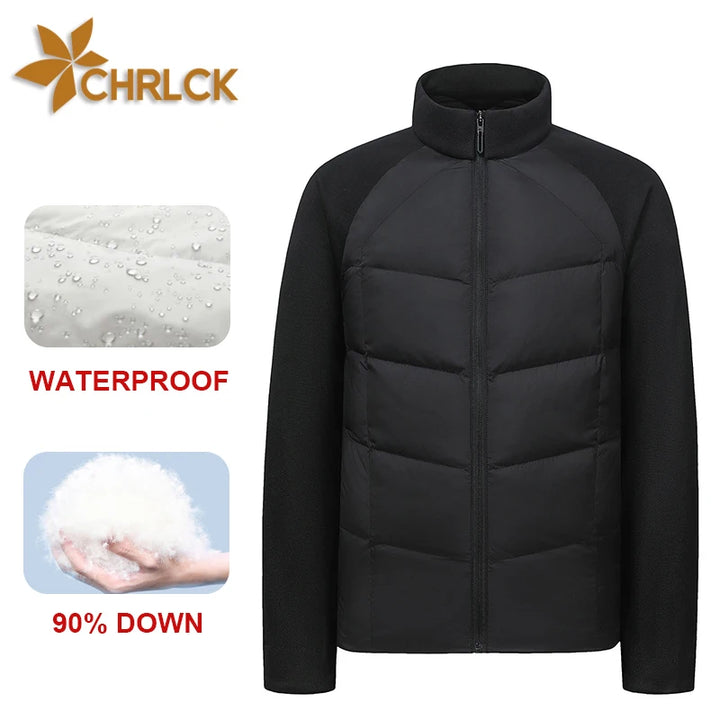 CHRLCK Men's Ultralight 90% Fill Down Jacket Winter Coat Windproof Warm Puffer Hiking Camping Trekking Outdoor Splicing