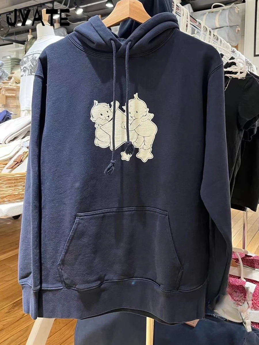 Autumn Letter Print Loose Drawstring Hoodies Women New Casual Pocket Streetwear Cotton Pullover Top Sweet Cute Sweatshirts OOTDS - ATFH
