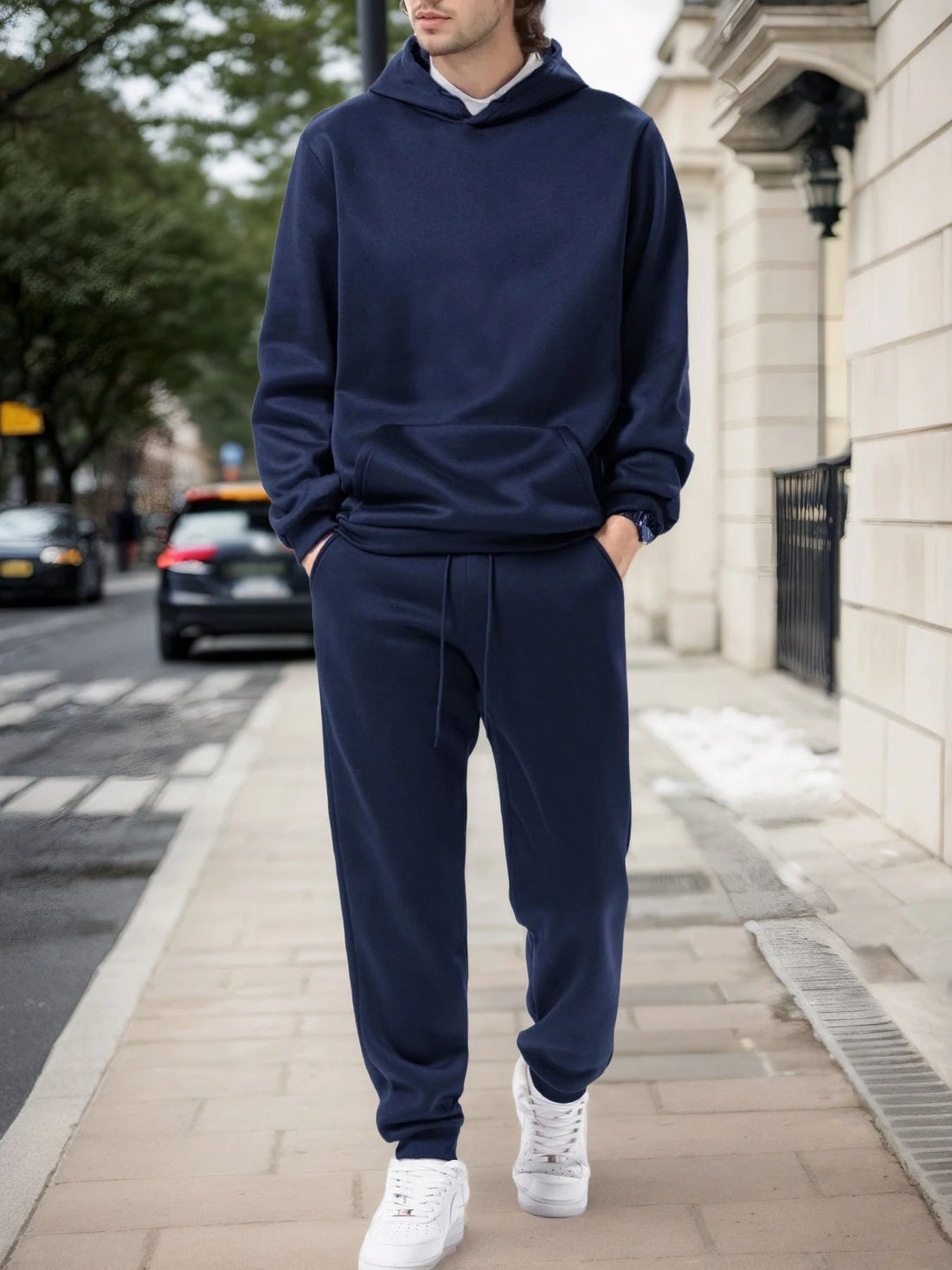 Men's Autumn and Winter Solid Color Hoodie+jogging Pants Two-piece Set Fashionable Outdoor Casual Sportswear Men's Tracksuit ATFH